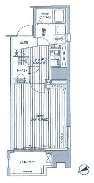 アクシス池袋 6階 1Kの間取り