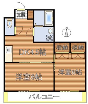 かいづかファミリア1 2階 2DKの間取り