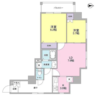 アイビス（ibis) 7階 2LDKの間取り