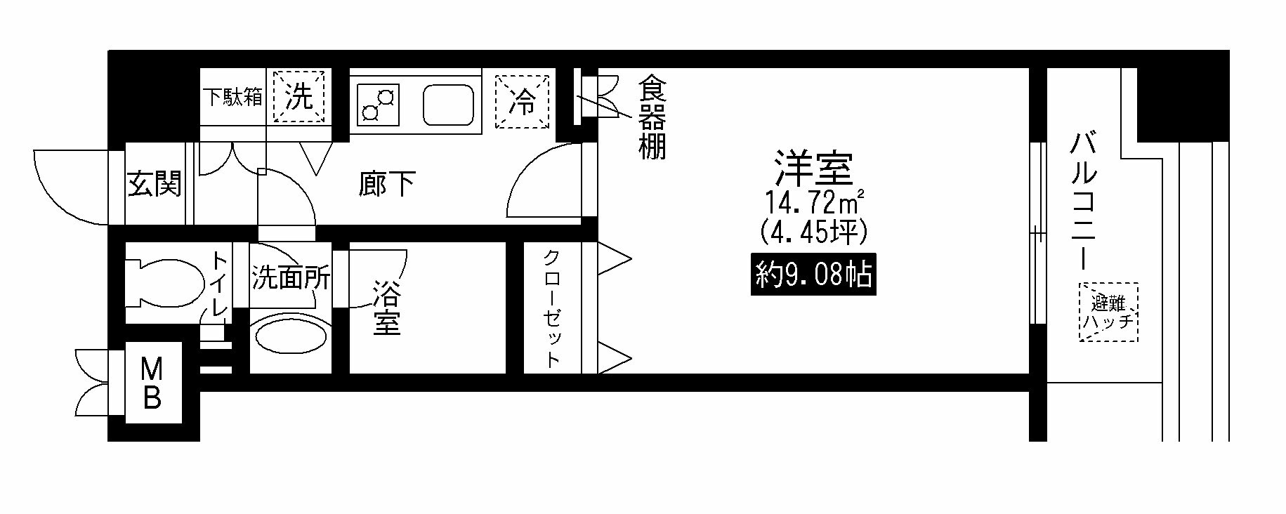 レジディア上野池之端 6階 1Kの間取り