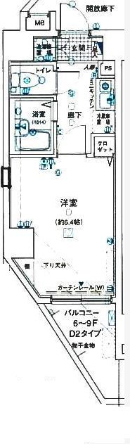 シンシア本郷三丁目 8階 1Kの間取り