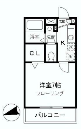 コーネル・スリー 2階 1Kの間取り