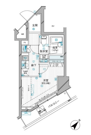 メインステージ文京小石川 7階 1Kの間取り