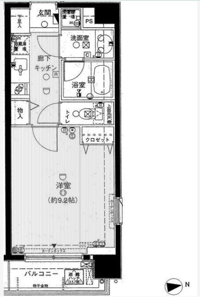 サンシティアヴァンツァーレ文京本郷 6階 1Kの間取り