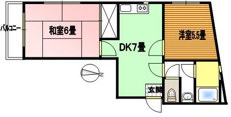 ナリキビル 3階 2DKの間取り