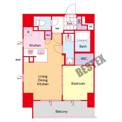 【築浅】テラス文京本郷 4階 1LDKの間取り