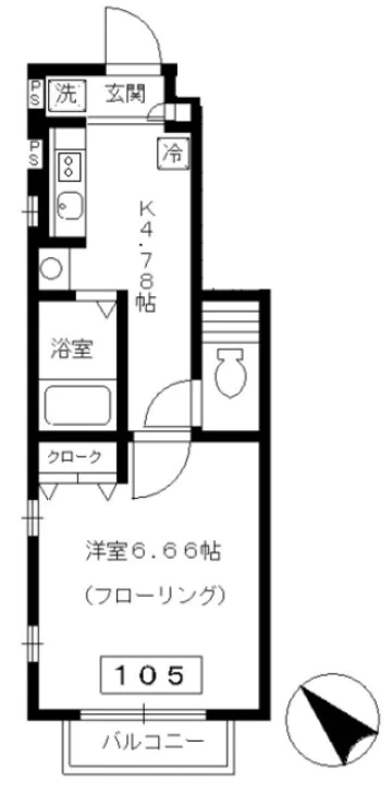 白山ヒルズ(白山) 1階 1Kの間取り