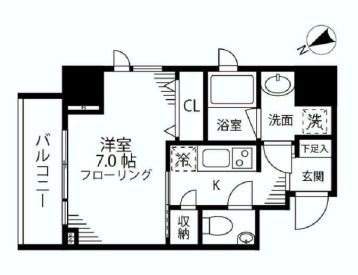 ファインクレスト護国寺 6階 1Kの間取り