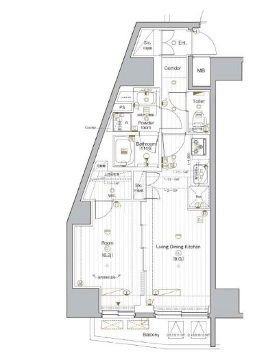 【築浅】PREMIUM CUBE G 後楽園 13階 1LDKの間取り