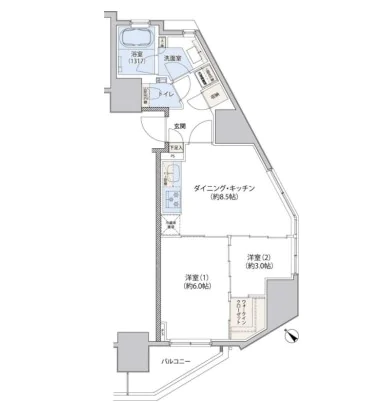 レジディア文京小石川Ⅱ(旧クレヴィアリグゼ小石川) 4階 2DKの間取り