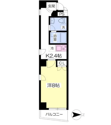 東京セントラル本郷 7階 1Kの間取り