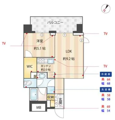 オーパスホームズ千駄木 9階 1LDKの間取り