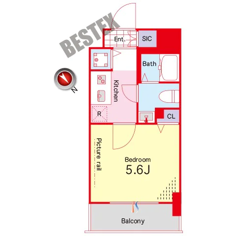 ステージグランデ茗荷谷 5階 1Kの間取り