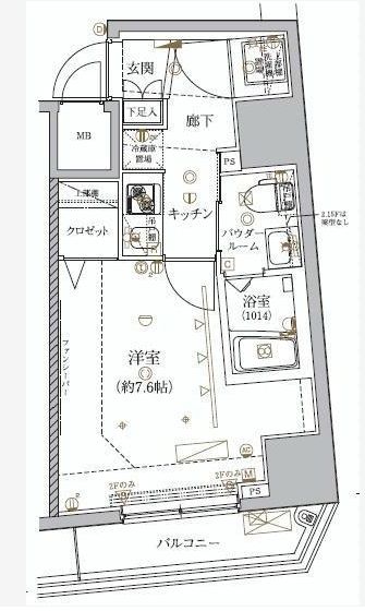 【築浅】クレイシア文京春日 2階 1Kの間取り