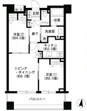 クリオ文京小石川　 6階 2LDKの間取り