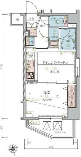 リヴシティ飯田橋 4階 1Kの間取り