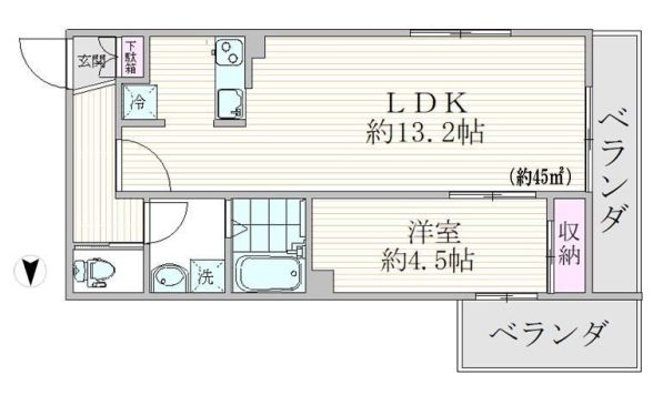 フェリーチェ東大前 3階 1LDKの間取り