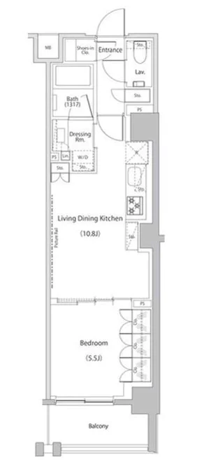 ザ・パークハビオ文京江戸川橋 8階 1LDKの間取り
