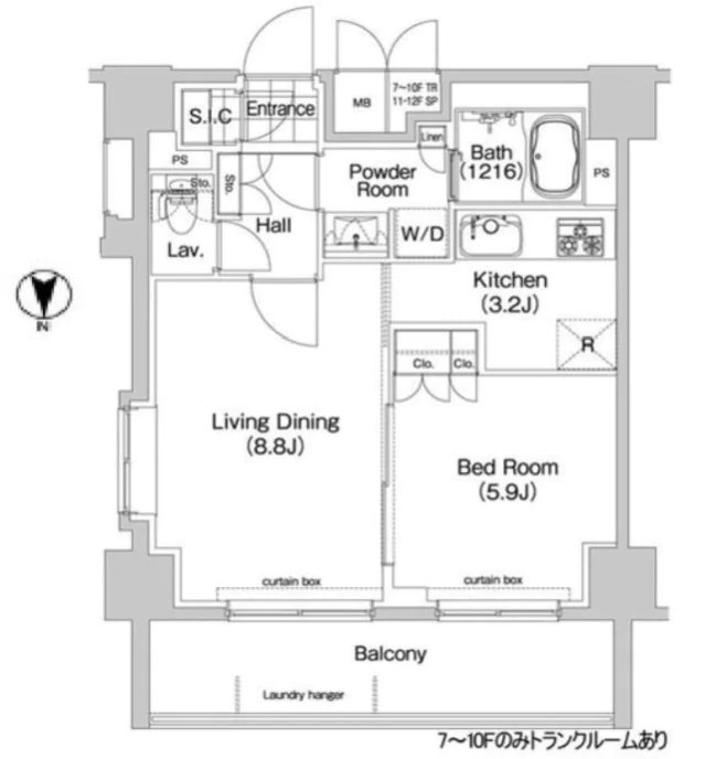 コンフォリア春日富坂 8階 1LDKの間取り