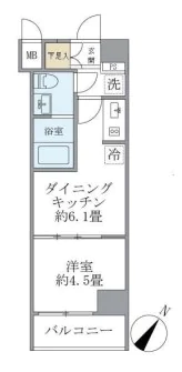 ジオエント駒込 4階 1DKの間取り
