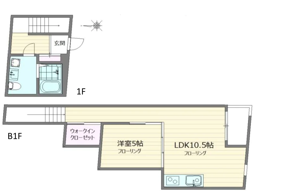 デュプレクス白山 1階 1LDKの間取り