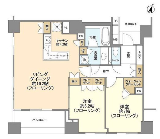 【築浅】ディアナコート本郷弓町 5階 2LDKの間取り