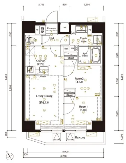 【新築】マーロ後楽園 10階 2LDKの間取り