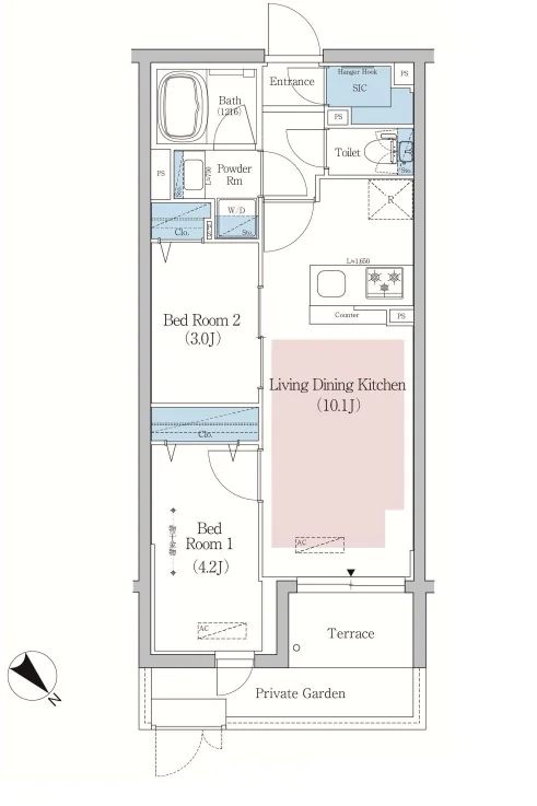 【新築】アーバネックス文京小石川 1階 2LDKの間取り