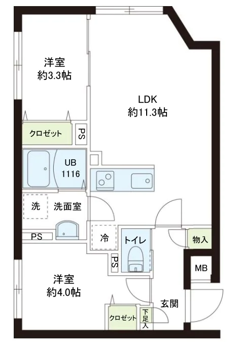 レピュア小石川レジデンス 4階 2LDKの間取り