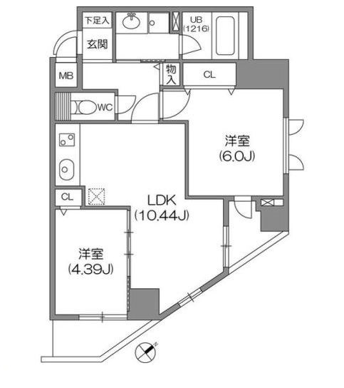 ジョイシティ小石川 6階 2LDKの間取り