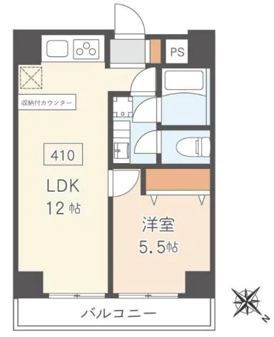 朝日動坂マンション 4階 1LDKの間取り