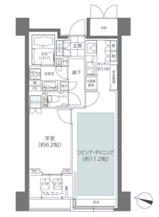 メゾンカルム本郷 2階 1LDKの間取り