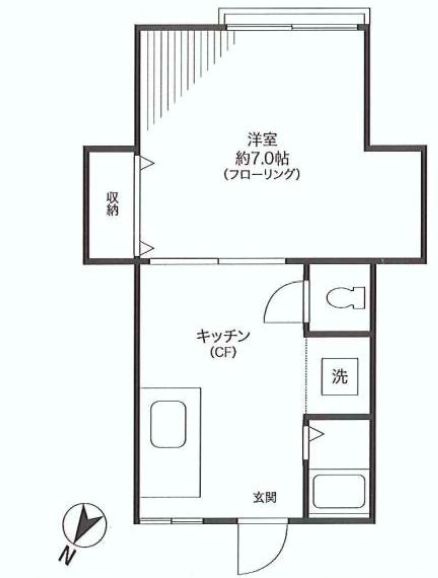 コーポヤマダ 2階 1Kの間取り