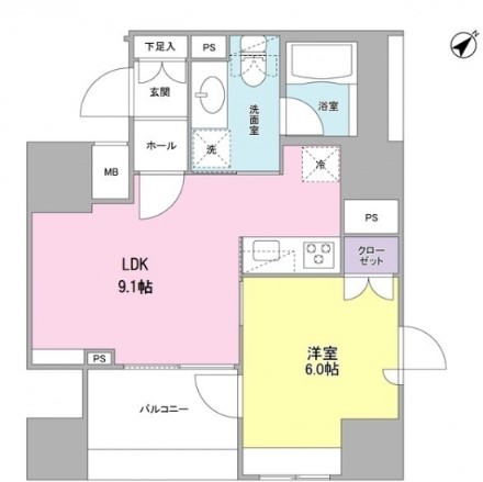 コンフォリア池袋DEUX 6階 1LDKの間取り