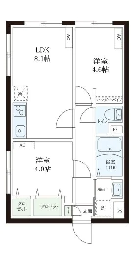 【新築】レピュア本郷レジデンス 3階 2LDKの間取り