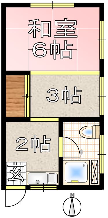 杉本ビル 3階 2Kの間取り