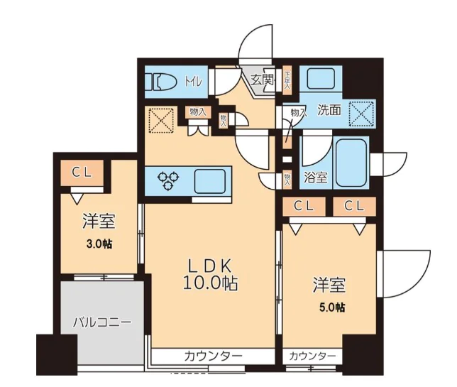グランカーサ文京千石 4階 2LDKの間取り