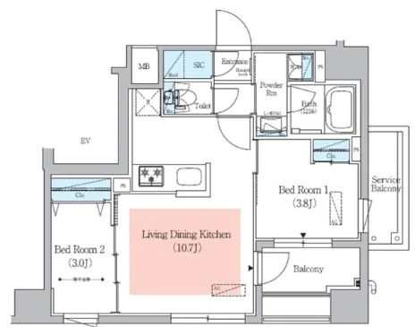 アーバネックス小石川春日 6階 2LDKの間取り