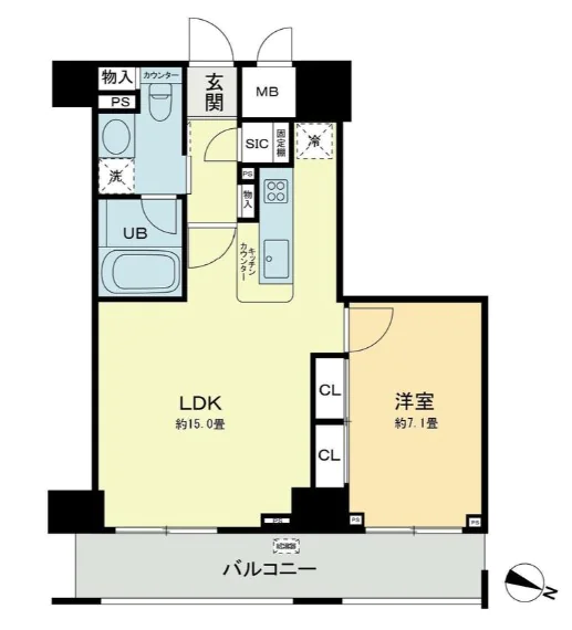 ベルファース本郷弓町 14階 1LDKの間取り