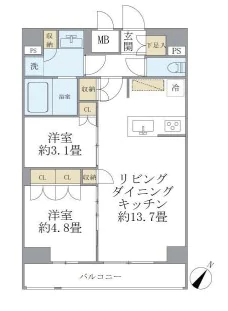 ジオエント駒込 7階 2LDKの間取り