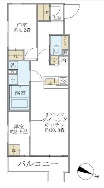 【新築】ビューテラス茗荷谷 4階 2LDKの間取り