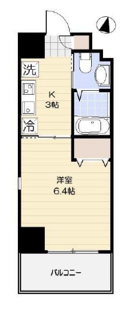 ルキア 2階 1Kの間取り