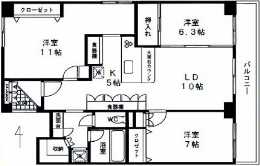 【分譲】池之端パークハイツ 10階 3LDKの間取り