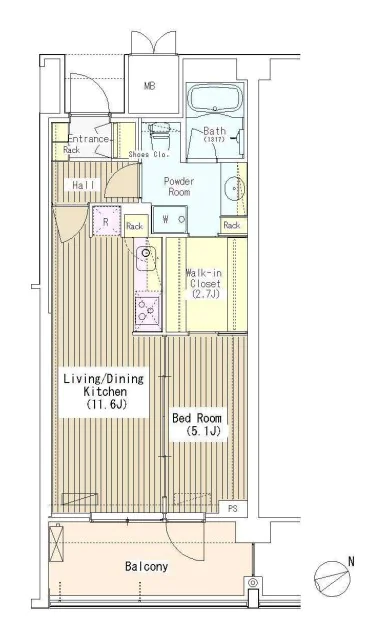 マチュリティ小石川 5階 1LDKの間取り