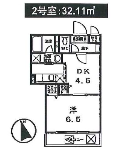 エバーグリーンアベニュー 1階 1DKの間取り