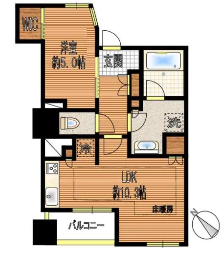 Brillia東大前 5階 1LDKの間取り
