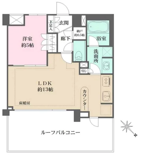 小石川ザ・レジデンスイーストスクエア 5階 1LDKの間取り