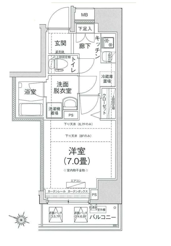 アイルプレミアム本駒込 6階 1Kの間取り