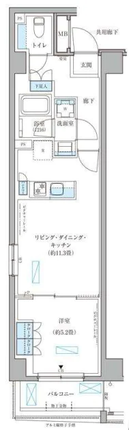 パークアクシス文京本郷 3階 1LDKの間取り
