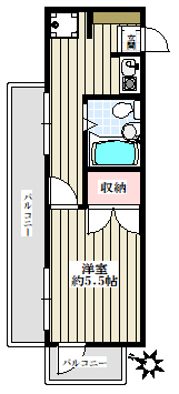 パークサイドアレー 4階 1Kの間取り